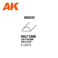 STYRENE STRIP - Half Cane - 1x350mm (5 Strip)