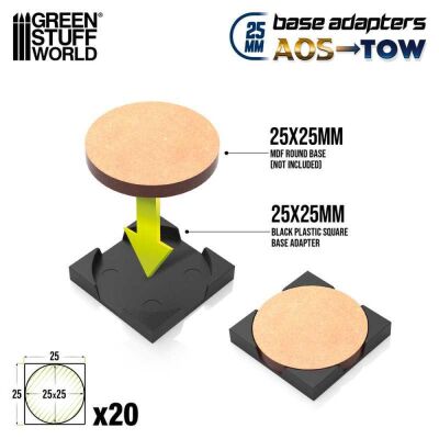 Plastic Base Adapter - Round to Square 25mm