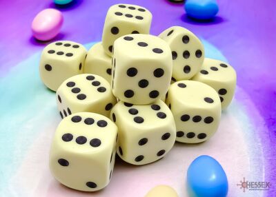 Opaque Pastel 16mm d6 Dice Blocks (12 Dice) Yellow/black