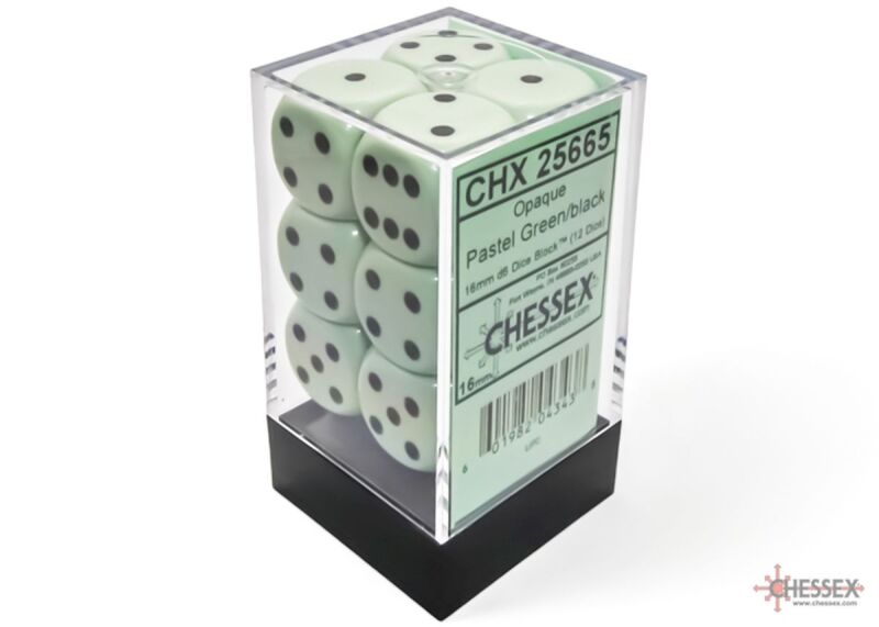 Opaque Pastel 16mm d6 Dice Blocks (12 Dice) Green/black
