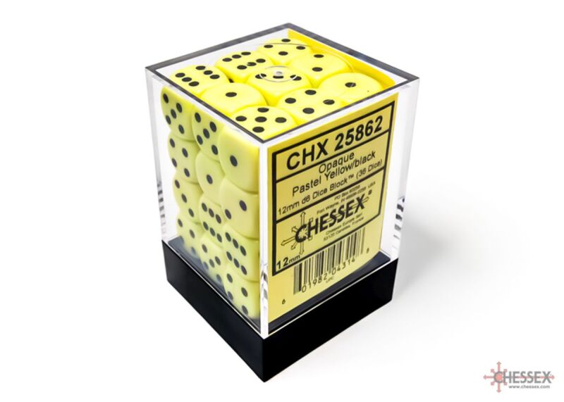 Opaque Pastel 12mm d6 Dice Blocks (36 Dice) Yellow/black