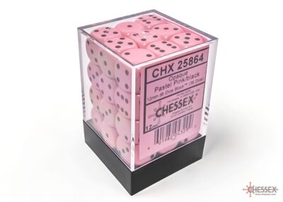 Opaque Pastel 12mm d6 Dice Blocks (36 Dice) Pink/black